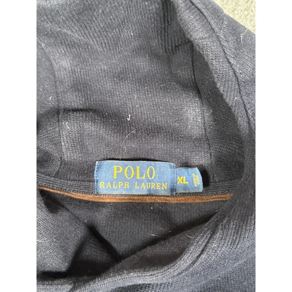 Polo Ralph Lauren Sweatshirt Mens XL‎ Blue Shawl Collar Pullover Suede Elbow